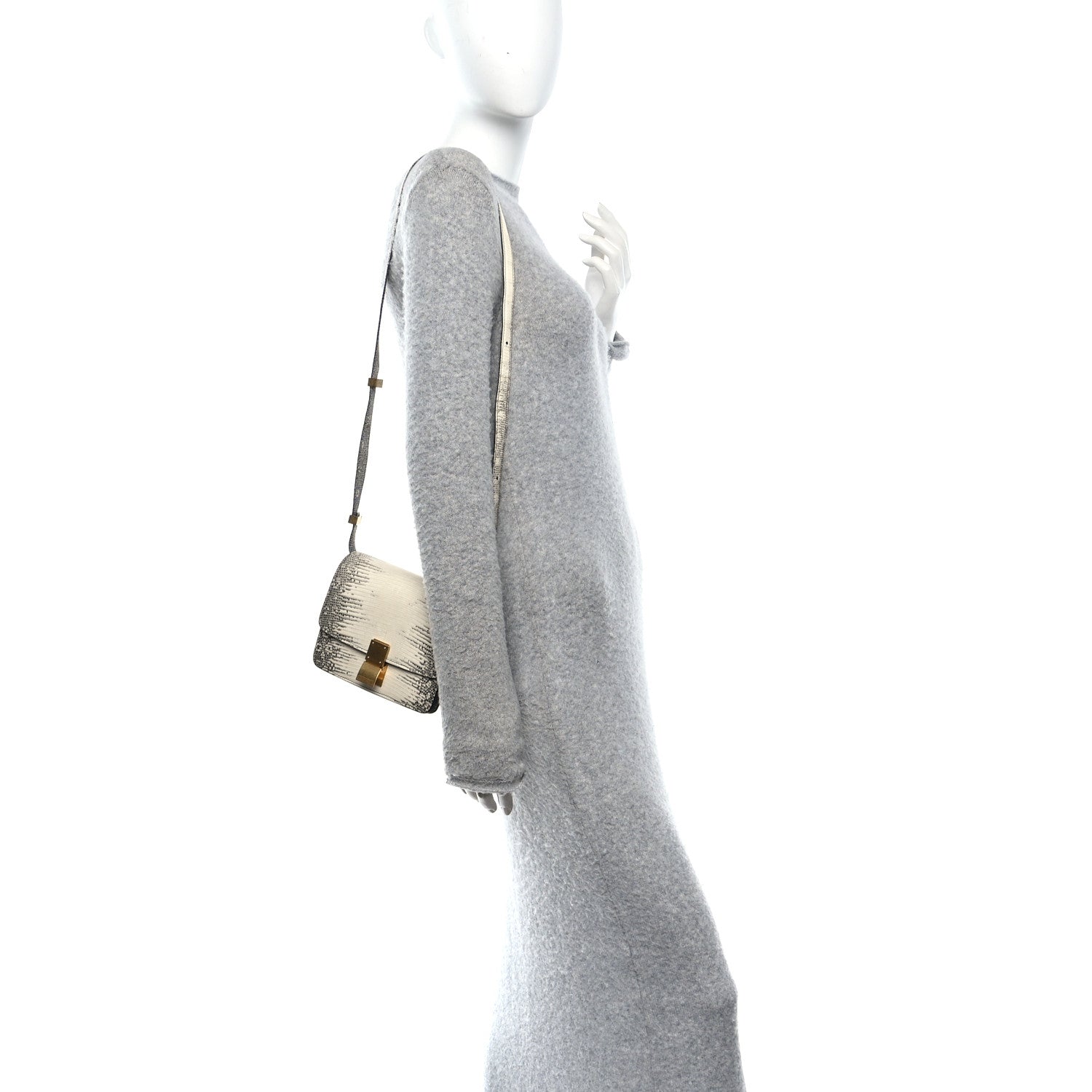 Lizard Small Classic Box Flap Bag Natural
