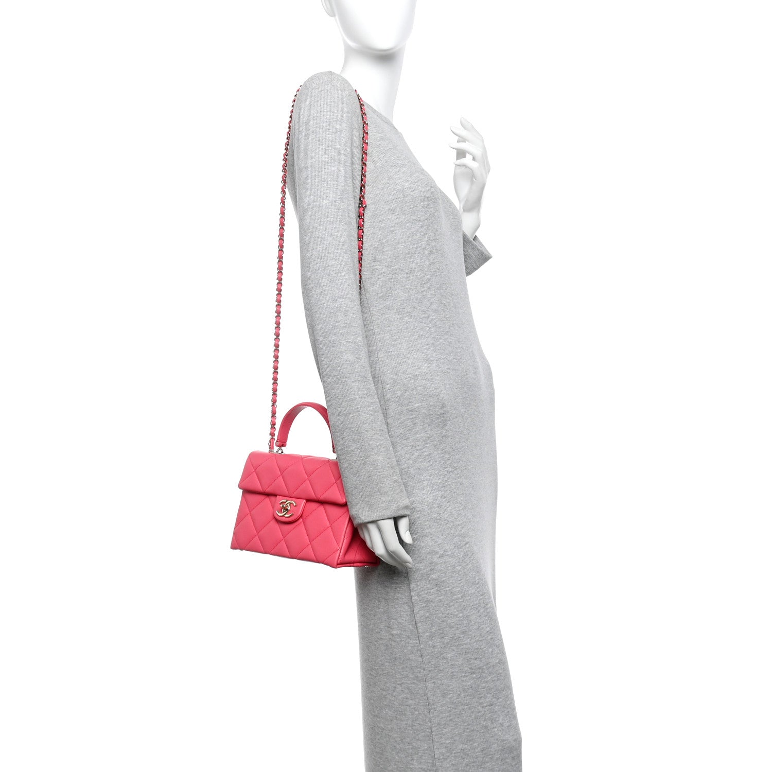 Caviar Quilted Mini Retro Twist Top Handle Flap Pink