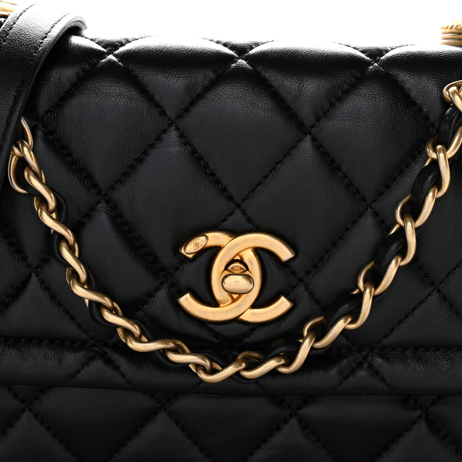 Shiny Lambskin Quilted Mini Flap Black