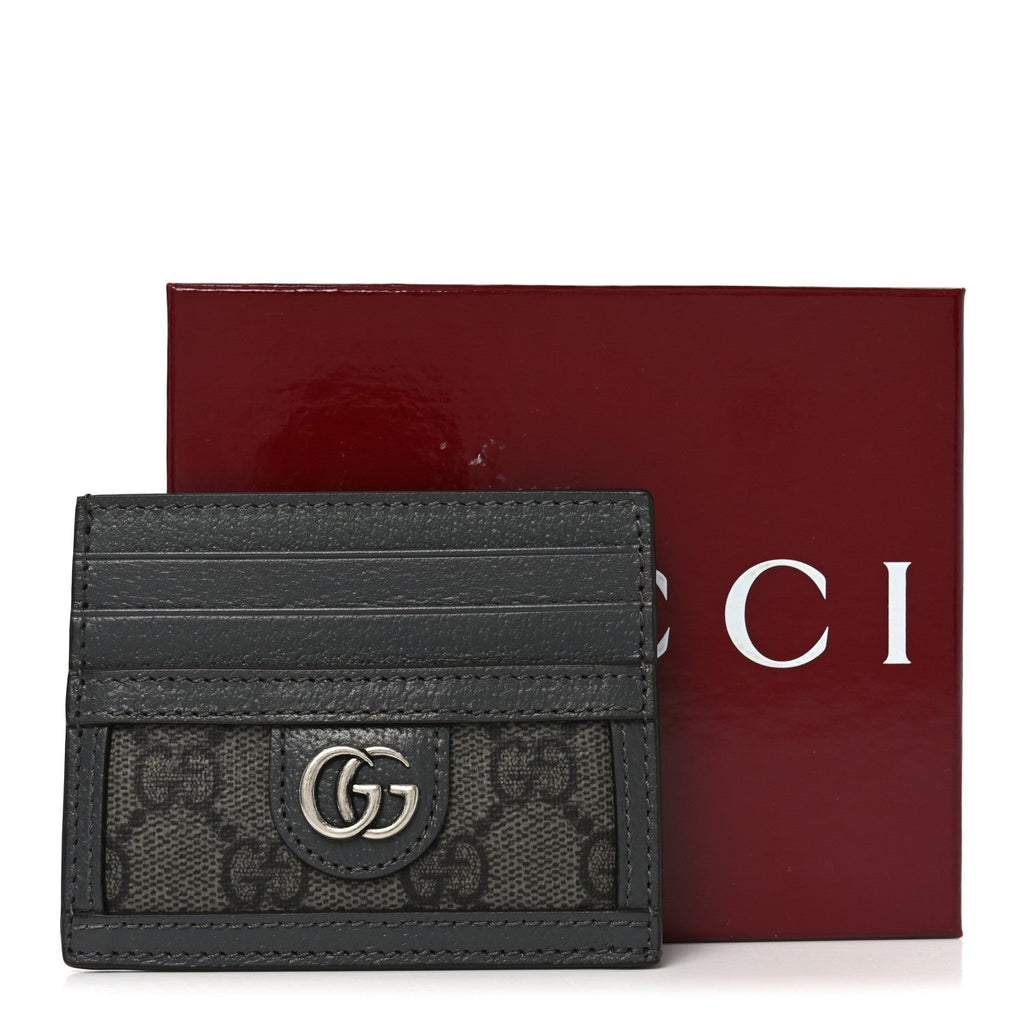 GG Supreme Monogram Textured Dollar Calfskin Ophidia  Holder Grey Black Graphite Grey