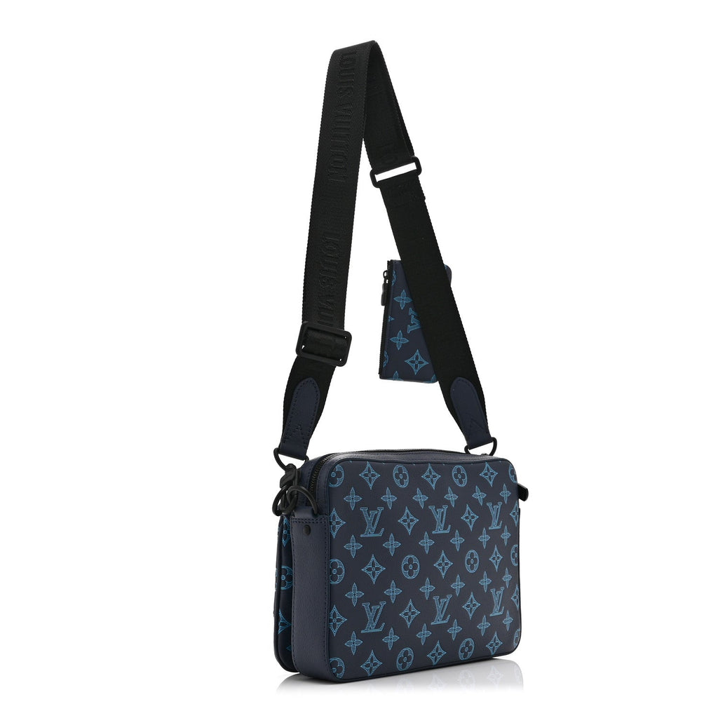 Calfskin Monogram Shadow Trio Messenger Navy River Blue