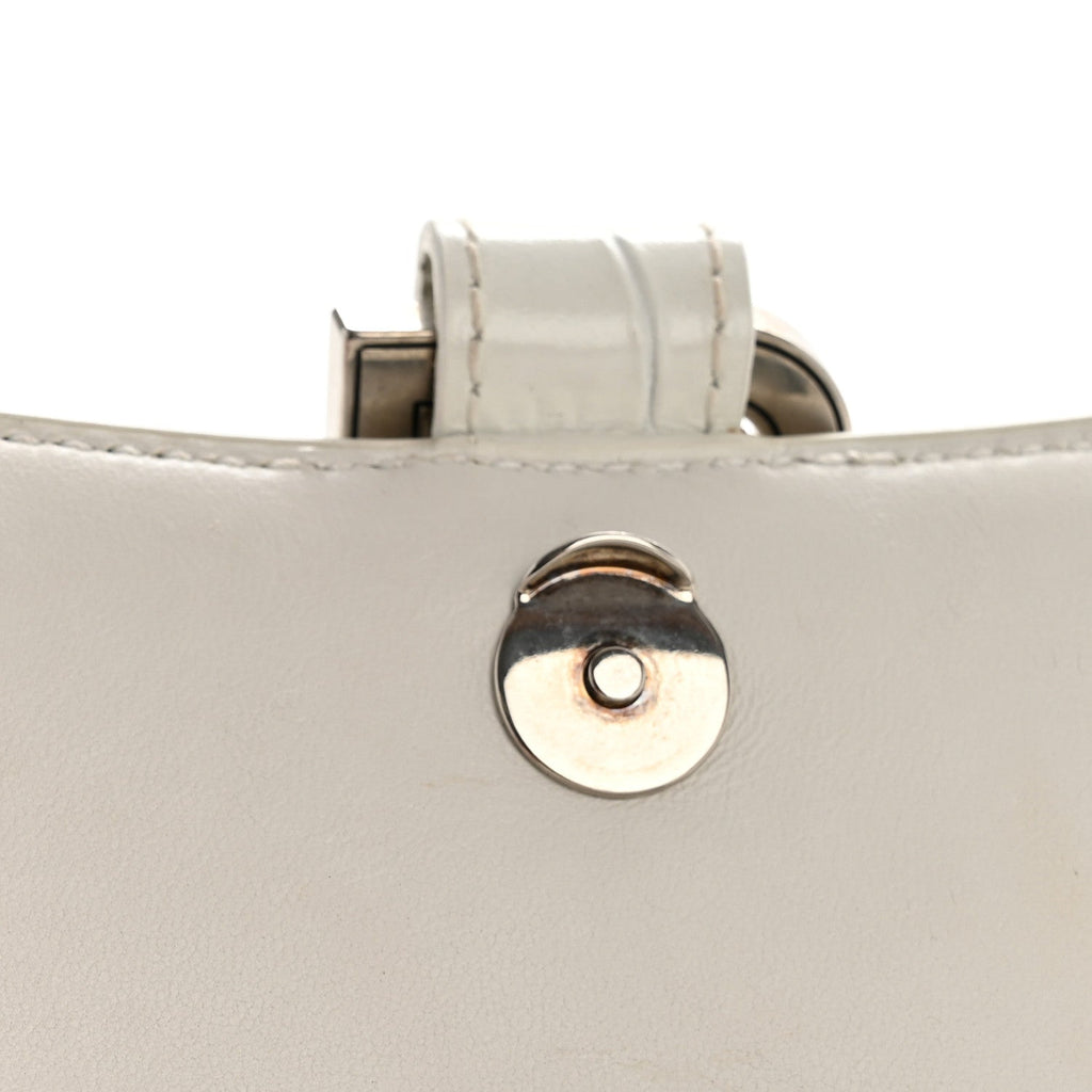 Shiny Calfskin Crocodile Embossed Hourglass Top Handle Bag XS White