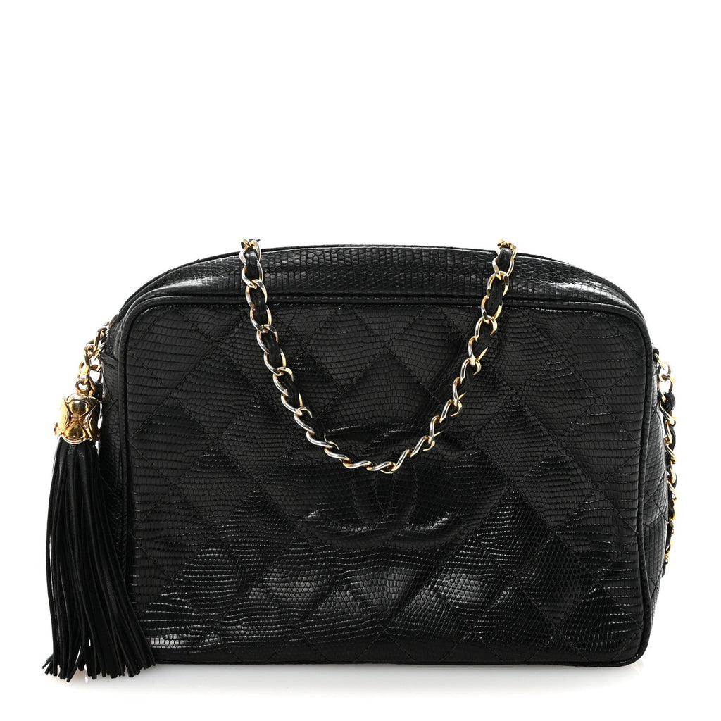 Lizard Diamond Quilted Tassel Camera Case Black