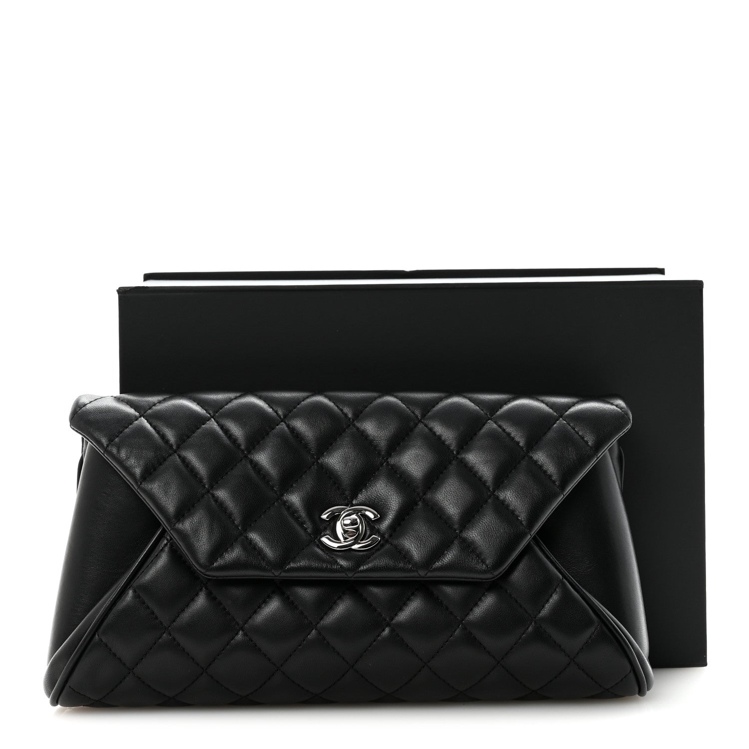 Lambskin Quilted Fold Up Again Clutch Black