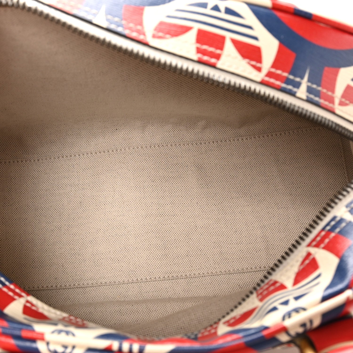 X ADIDAS Shangai Calfskin Web Trefoil Interlocking G Mini Duffle Bag Red White Blue