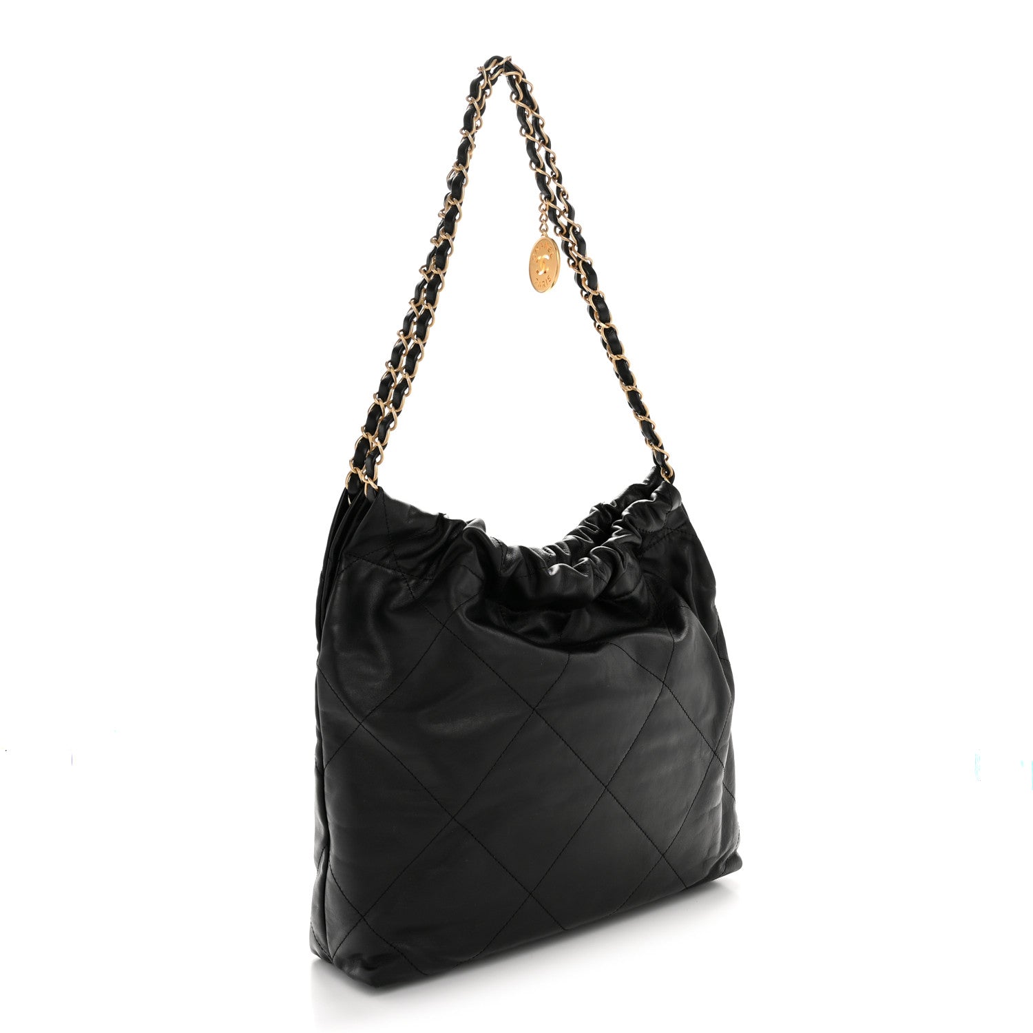 Shiny Calfskin Quilted Small Chanel 22 Black