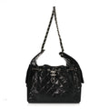 Shiny Crumpled Calfskin Quilted Small Chanel 25 Handbag Black
