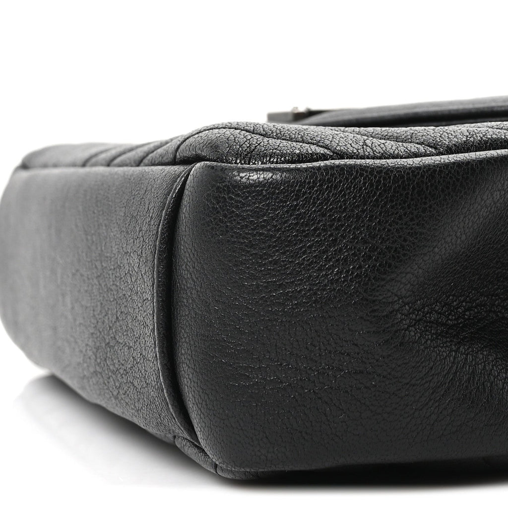 Sheepskin Matelasse Chevron Monogram Medium College Bag Black