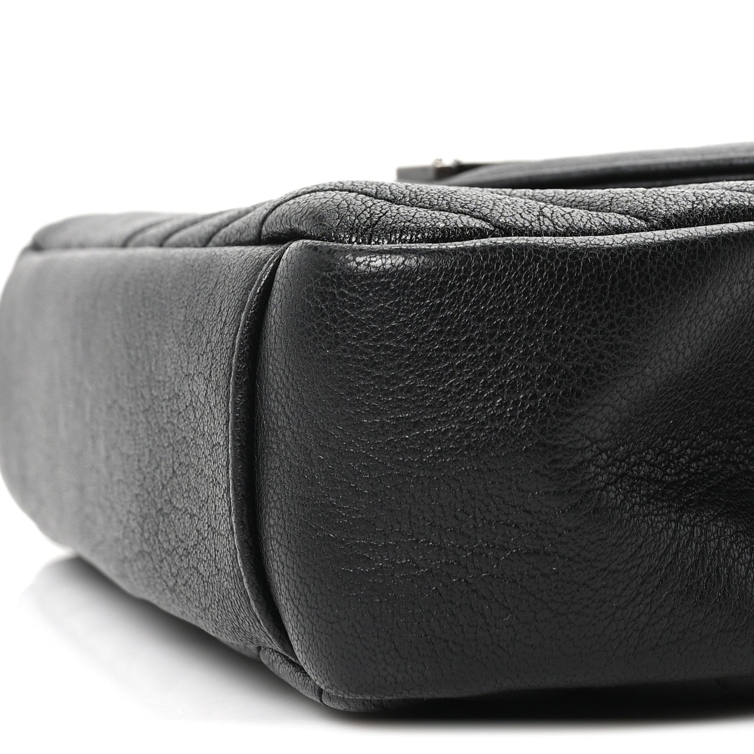 Sheepskin Matelasse Chevron Monogram Medium College Bag Black