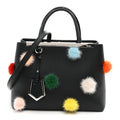 Vitello Dolce Mink Fur Pom Pom Petite 2Jours Tote Black Multicolor