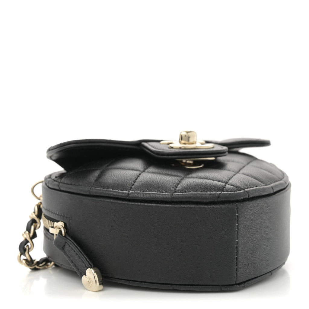 Lambskin Quilted CC In Love Heart Clutch With Chain  Black