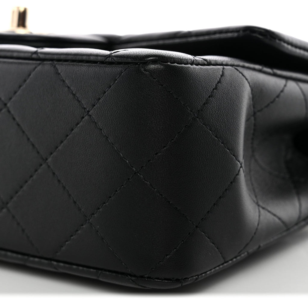 Lambskin Quilted Mini Top Handle Rectangular Flap Black