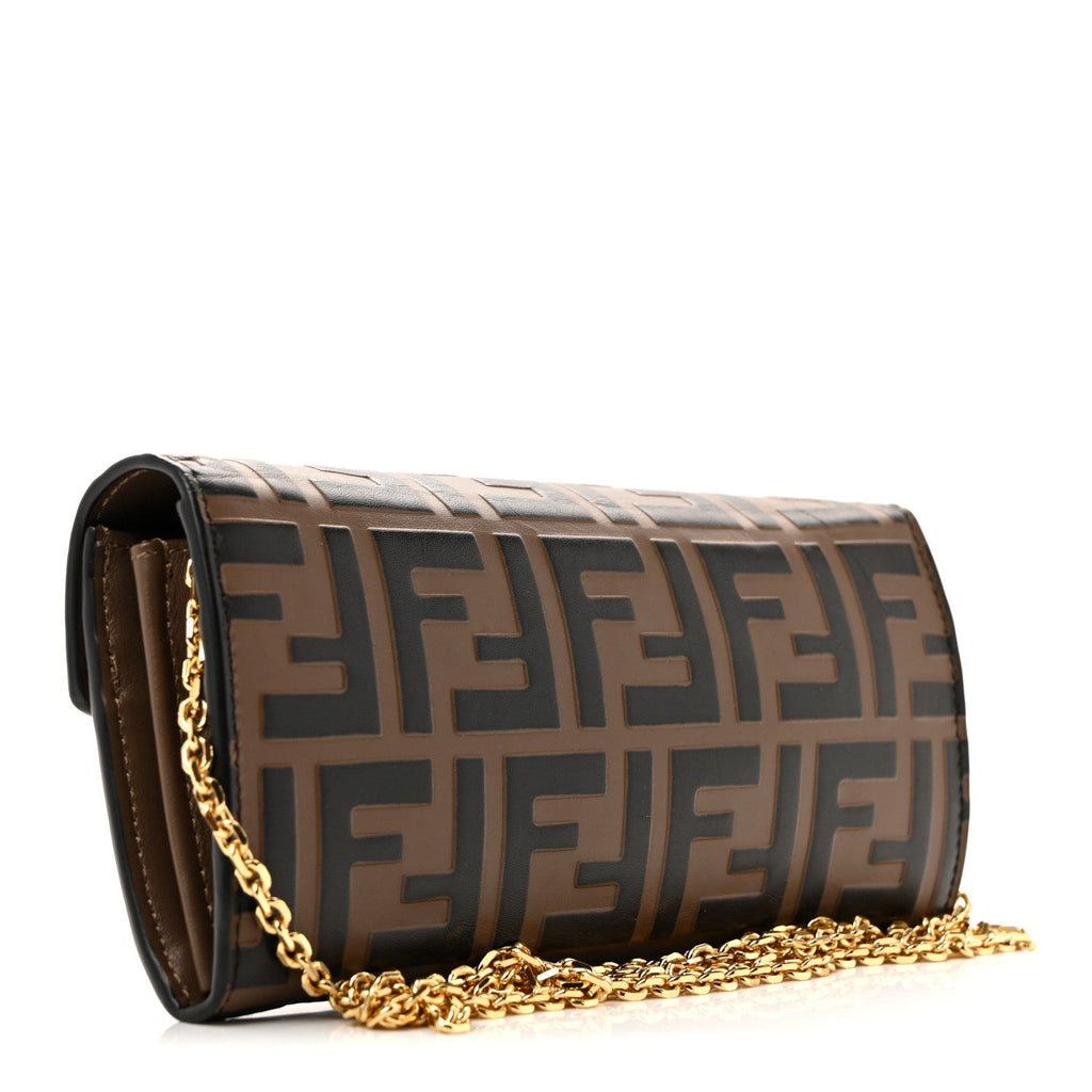 Vitello Soft F is Fendi Bi-Color FF 1974 Embossed Continental Envelope Wallet On Chain Maya Black