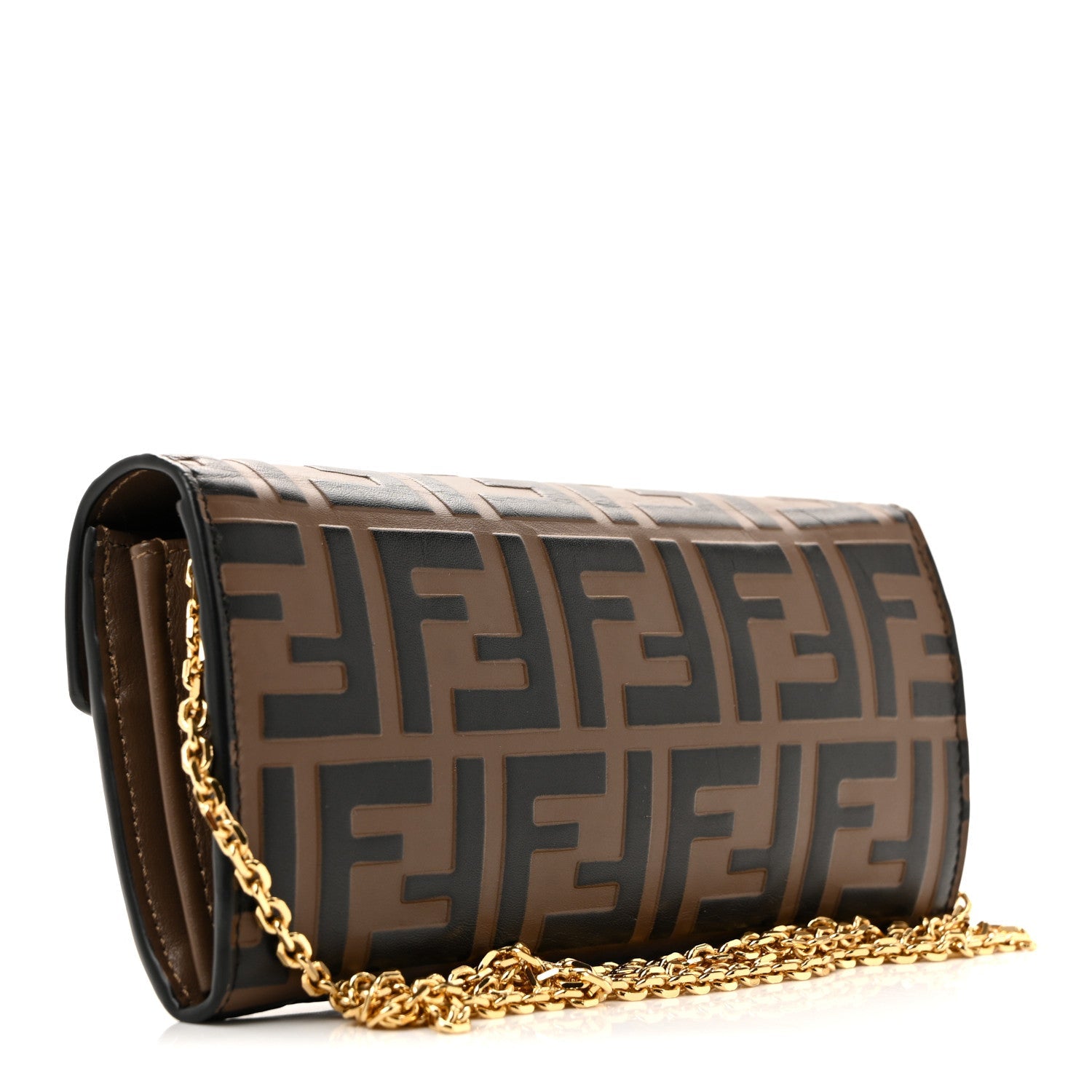 Vitello Soft F is Fendi Bi-Color FF 1974 Embossed Continental Envelope Wallet On Chain Maya Black