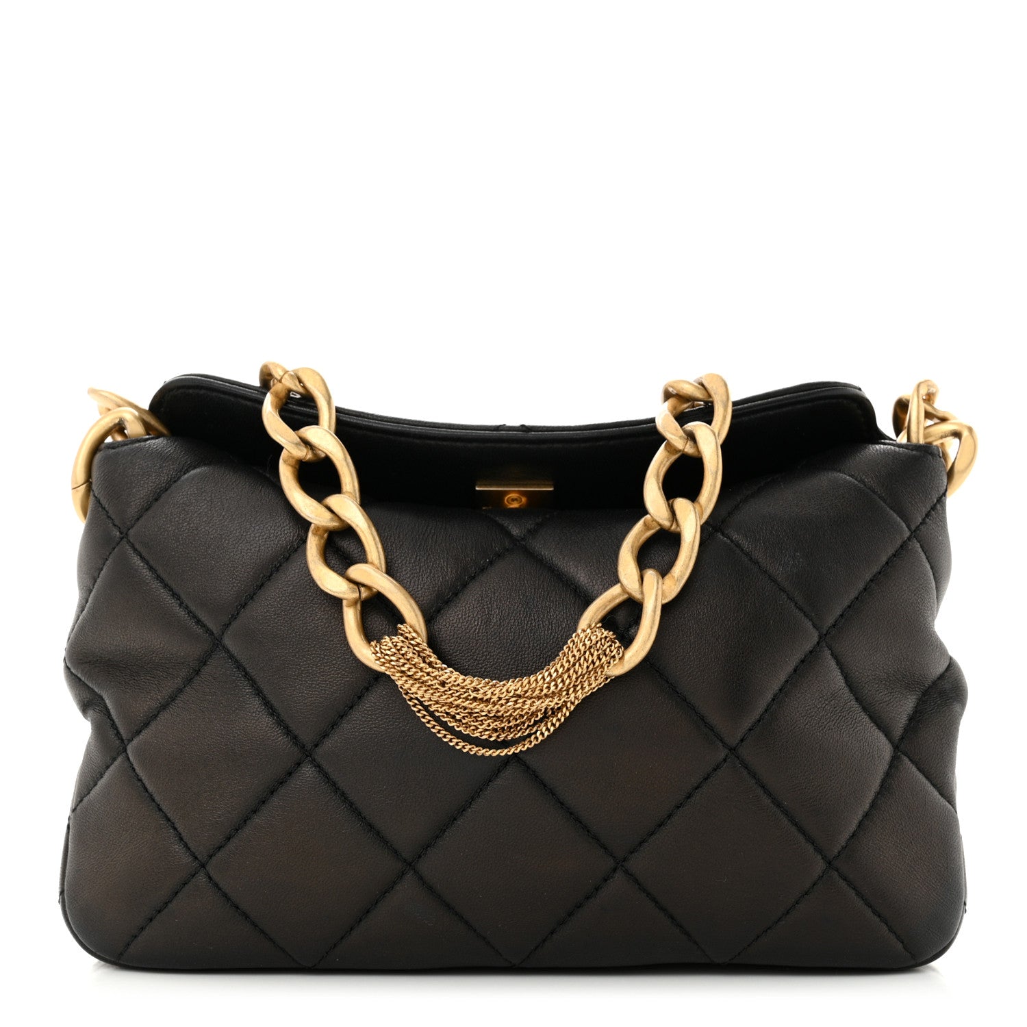 Lambskin Quilted Small CC Chain Hobo Black