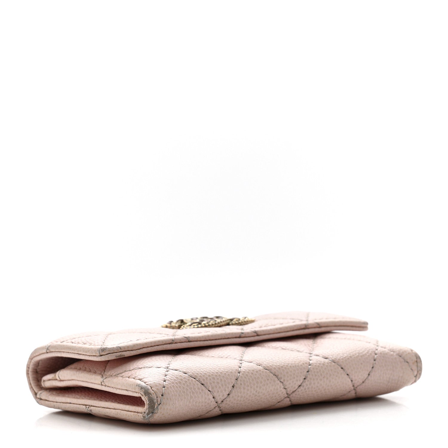 Caviar Quilted Crystal CC Flap  Holder Pink