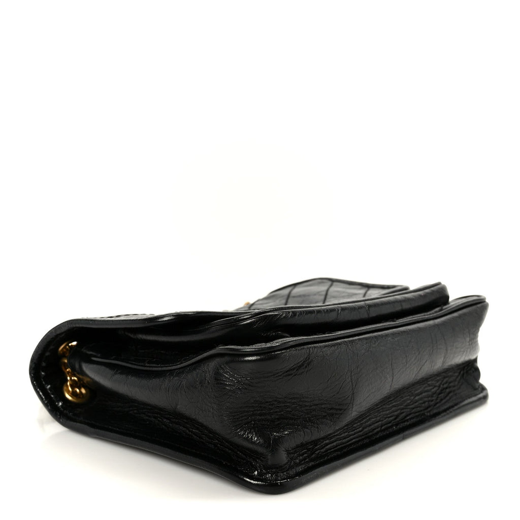 Crinkled Calfskin Matelasse Monogram Baby Niki Chain Satchel Black