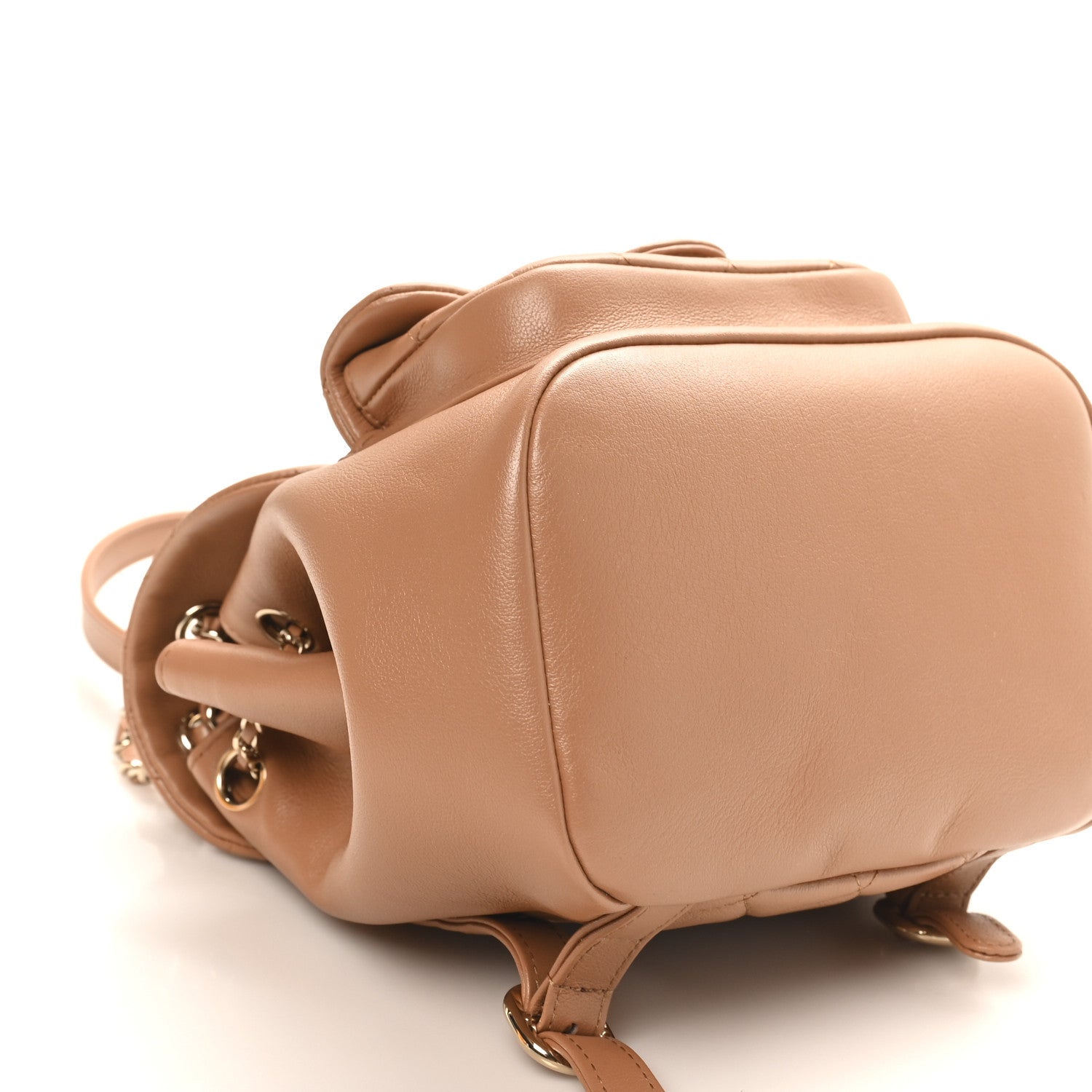 Quilted Small Duma Pockets Drawstring Backpack Light Brown