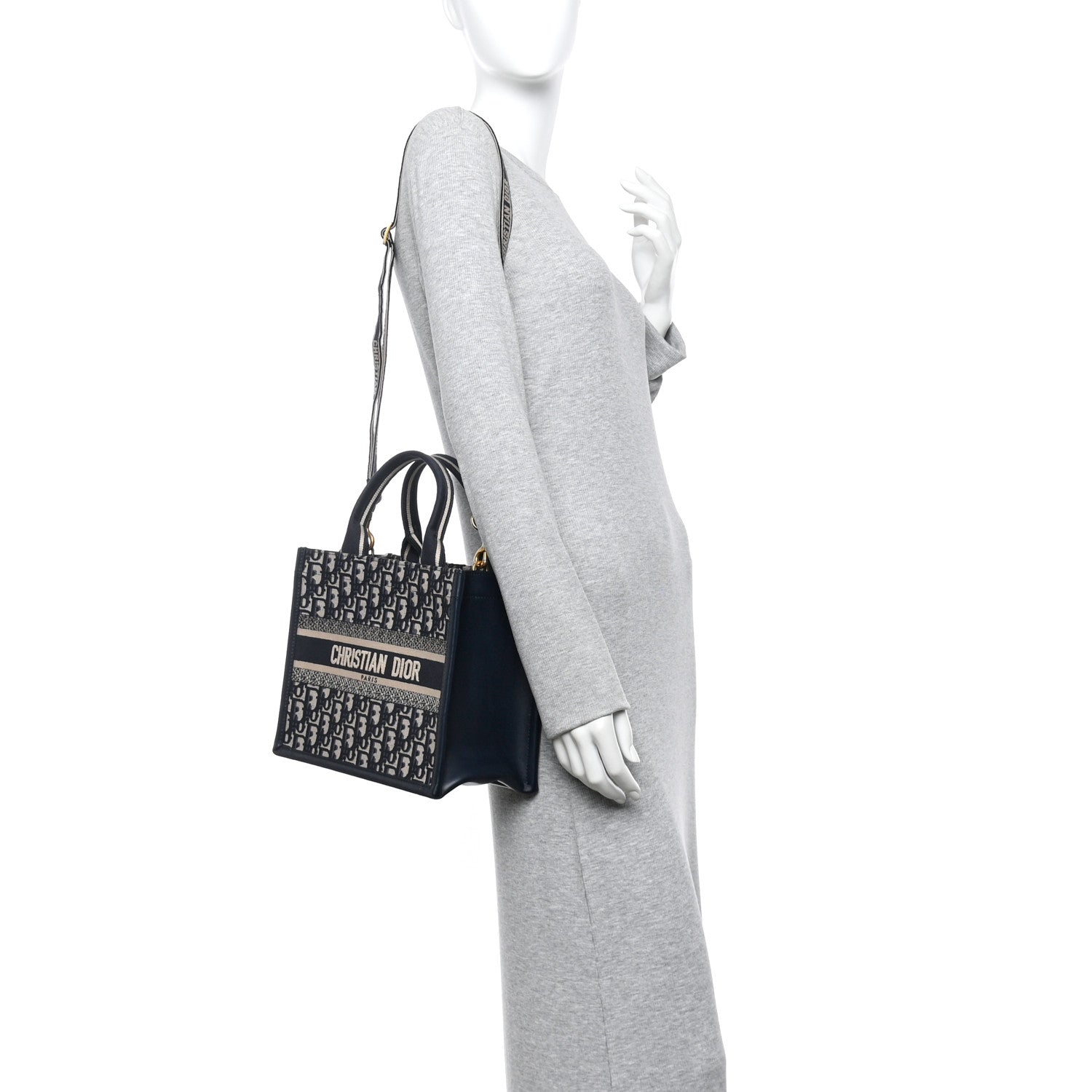 Oblique Calfskin Small Book Tote With Strap Blue Multicolor
