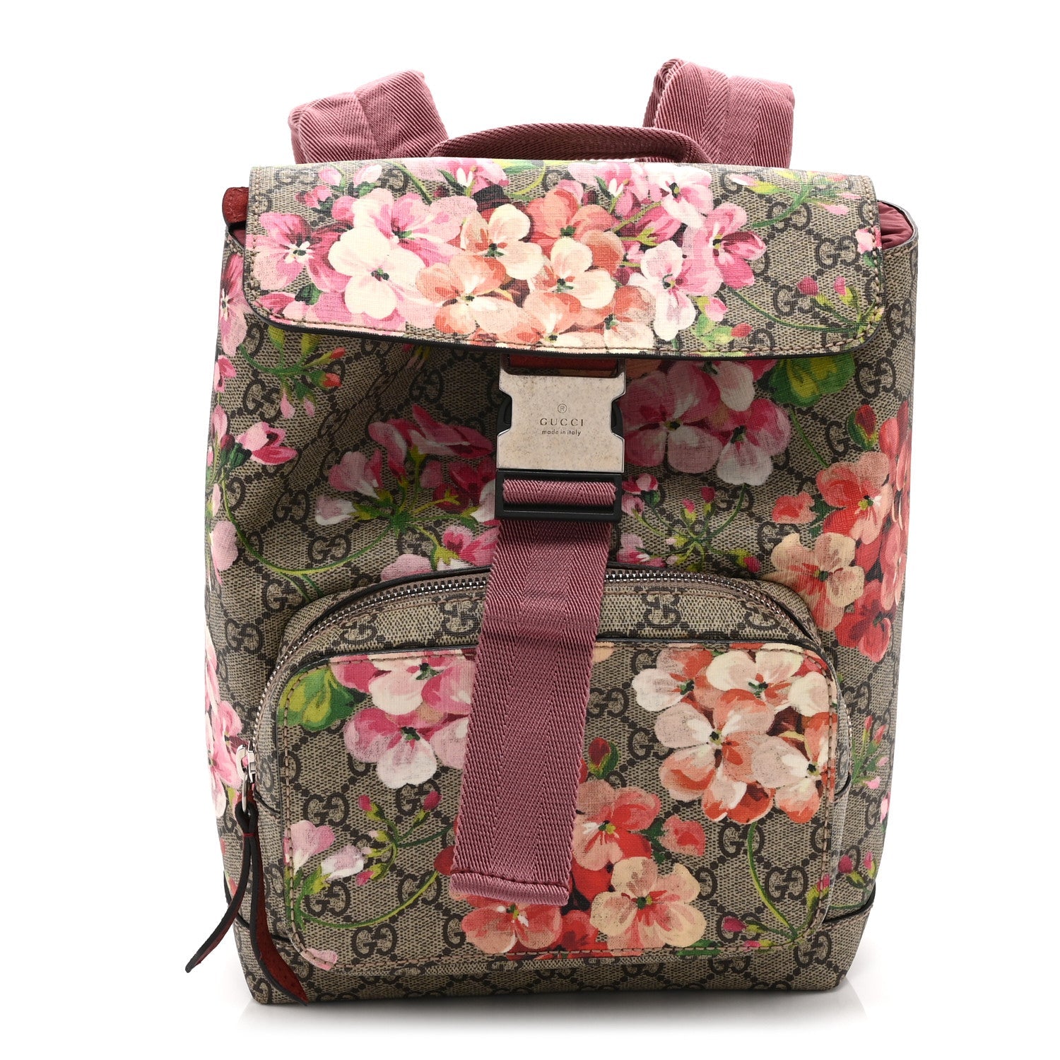 GG Supreme Monogram Blooms Small Single Buckle Backpack Beige Multicolor Dry Rose