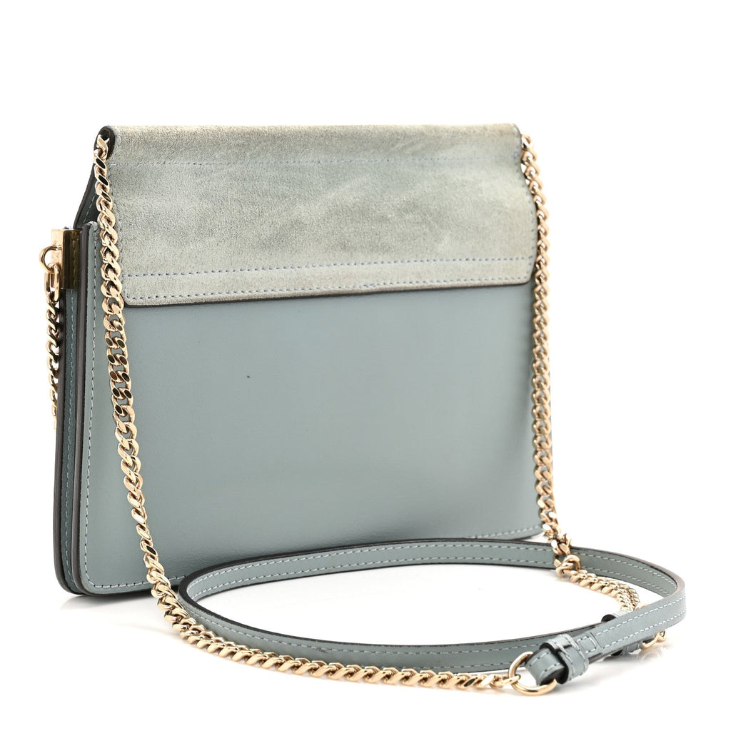 Calfskin Suede Mini Chain Faye Shoulder Bag Ash Blue