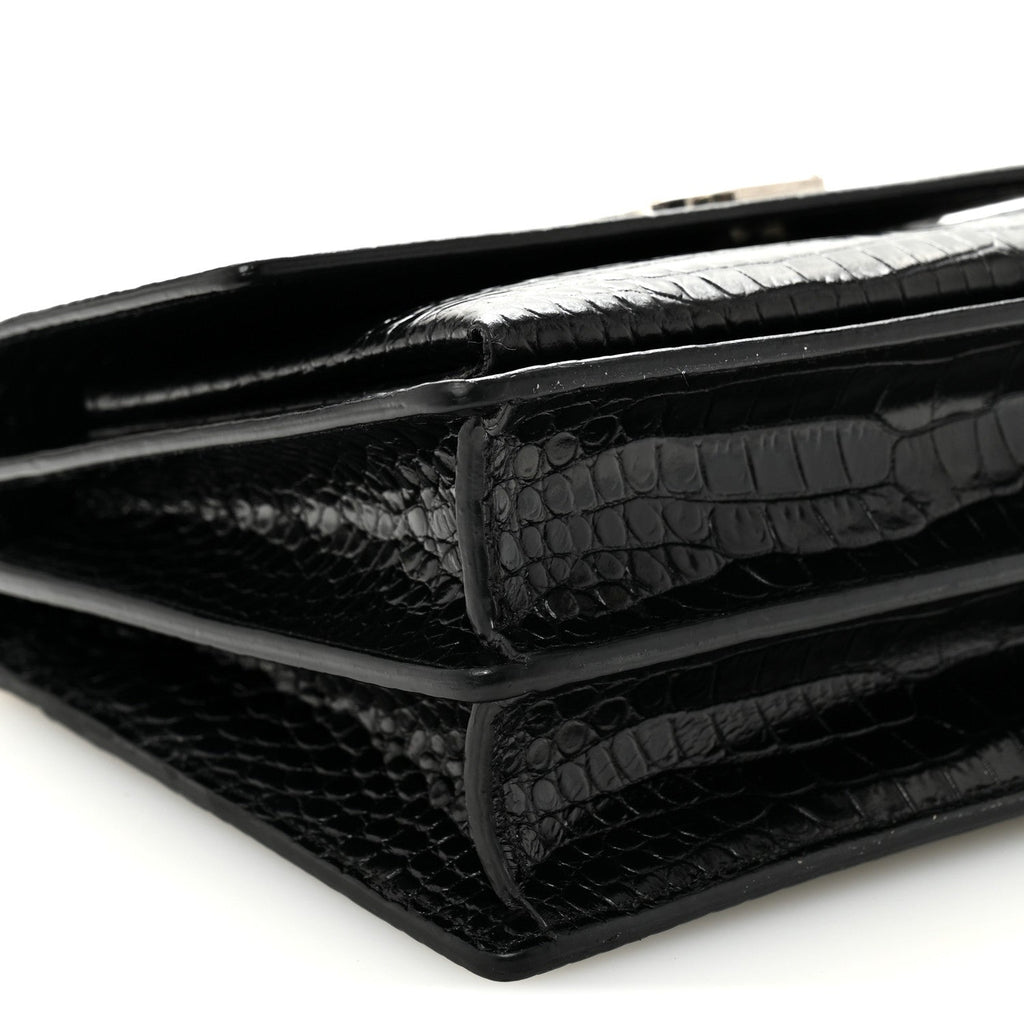 Calfskin Crocodile Embossed Medium Monogram Sunset Black