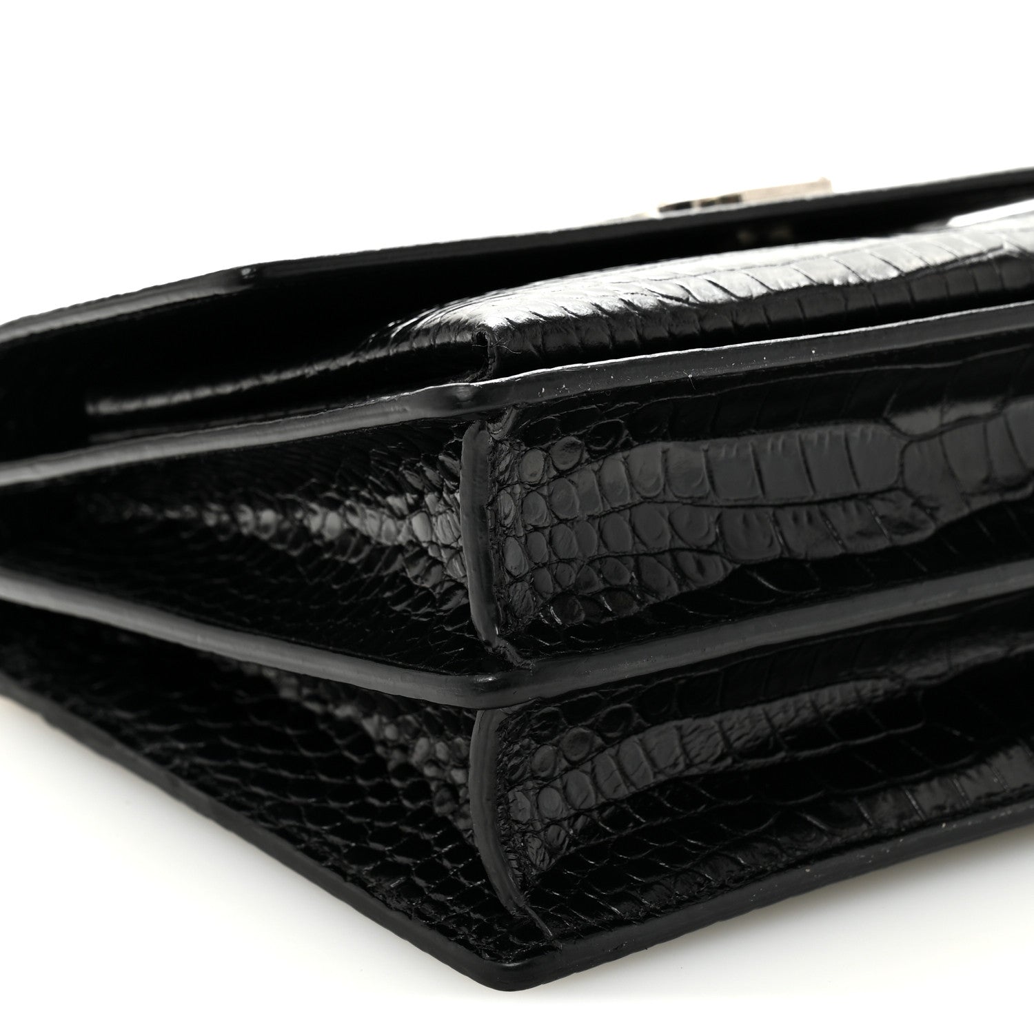 Calfskin Crocodile Embossed Medium Monogram Sunset Black