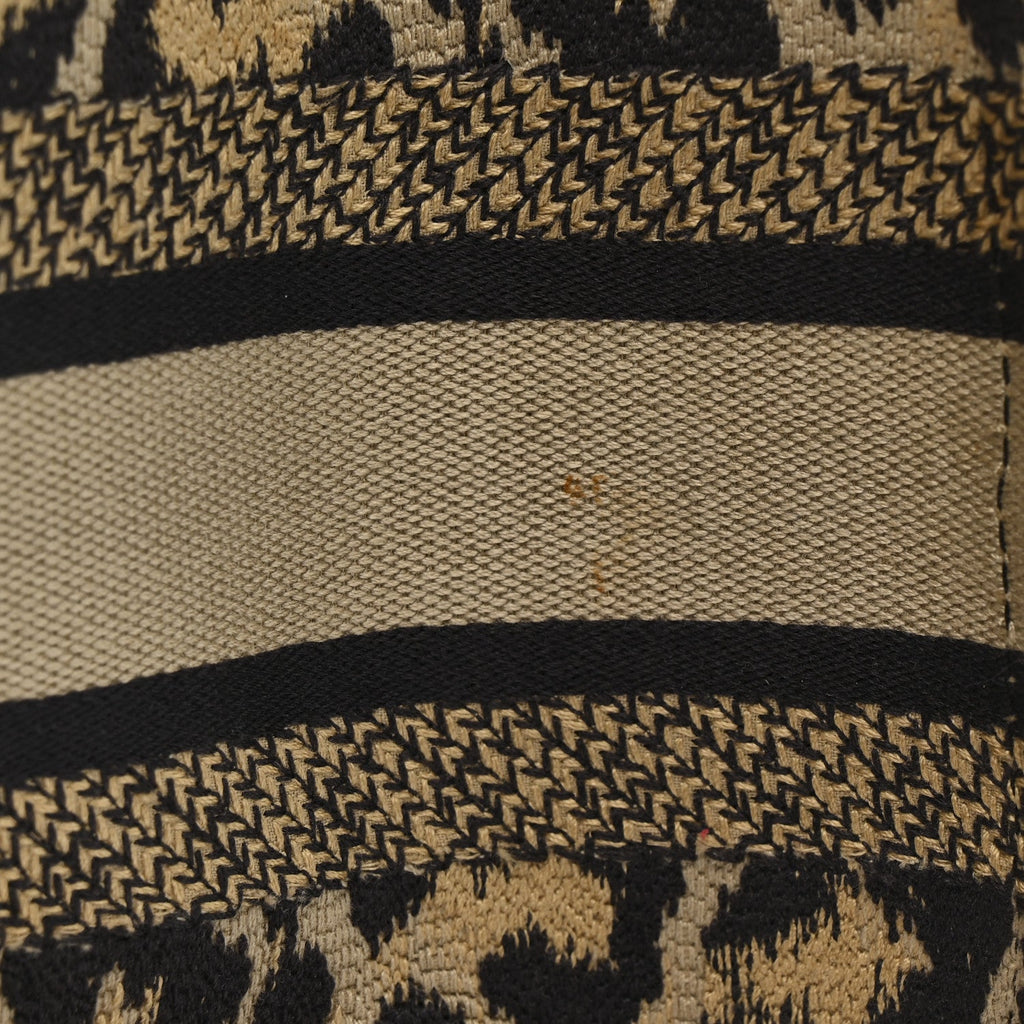 Canvas Mizza Embroidered Small Leopard Book Tote Beige
