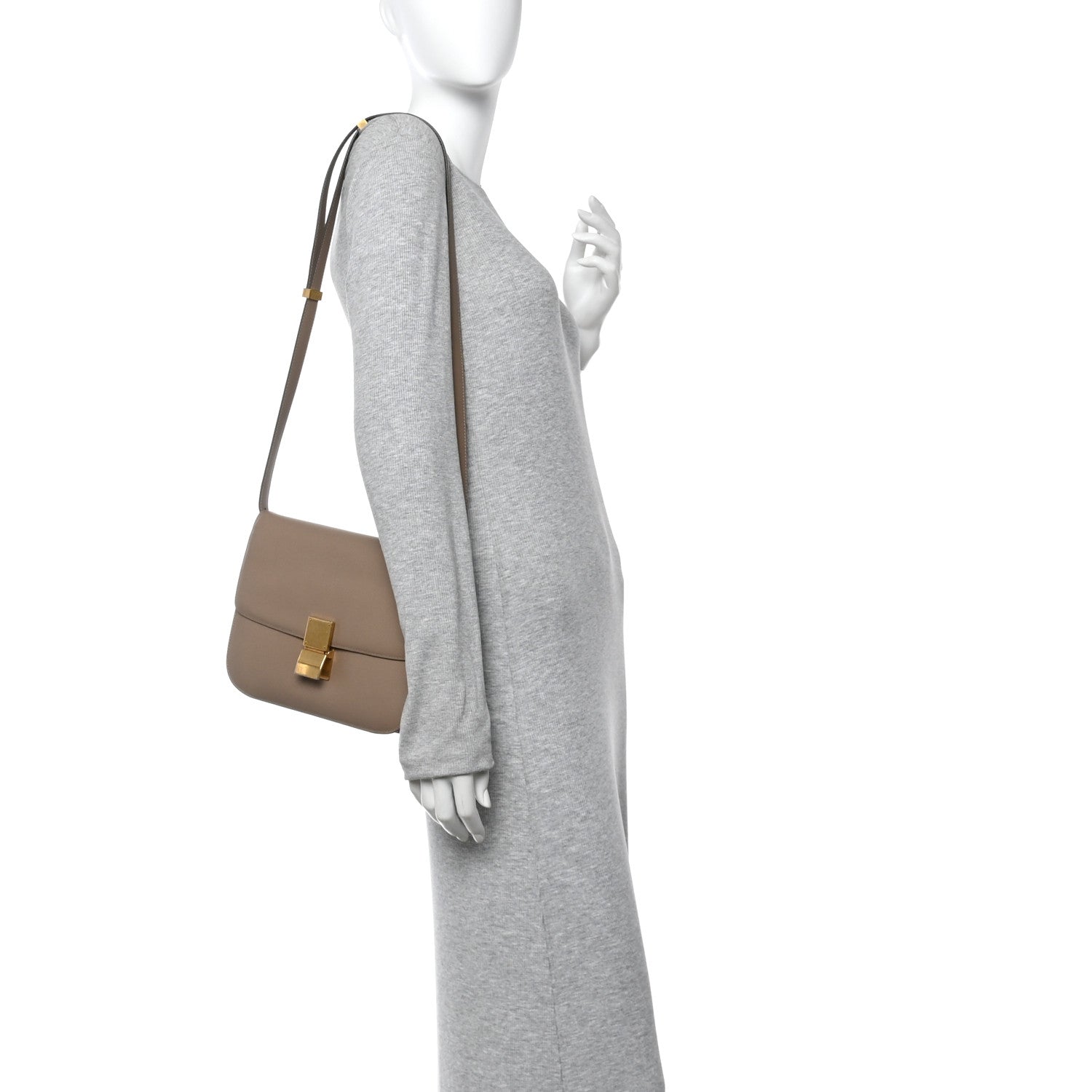 Liege Calfskin Medium Classic Box Flap Bag Taupe