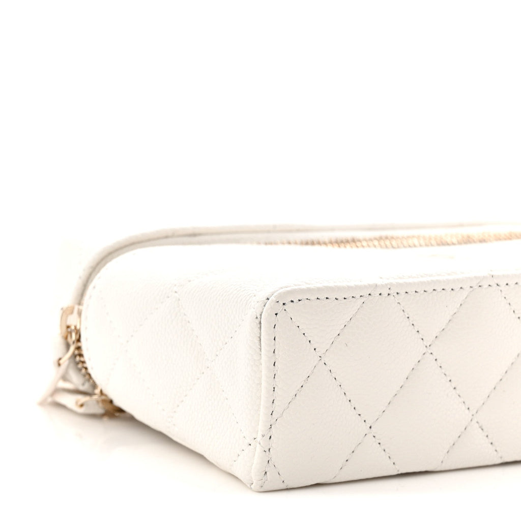 Caviar Quilted Top Handle Slim Vanity With Chain White