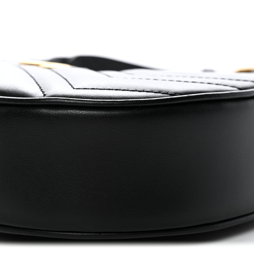 Calfskin Matelasse Chevron Mini GG Marmont Half Moon Hobo Black