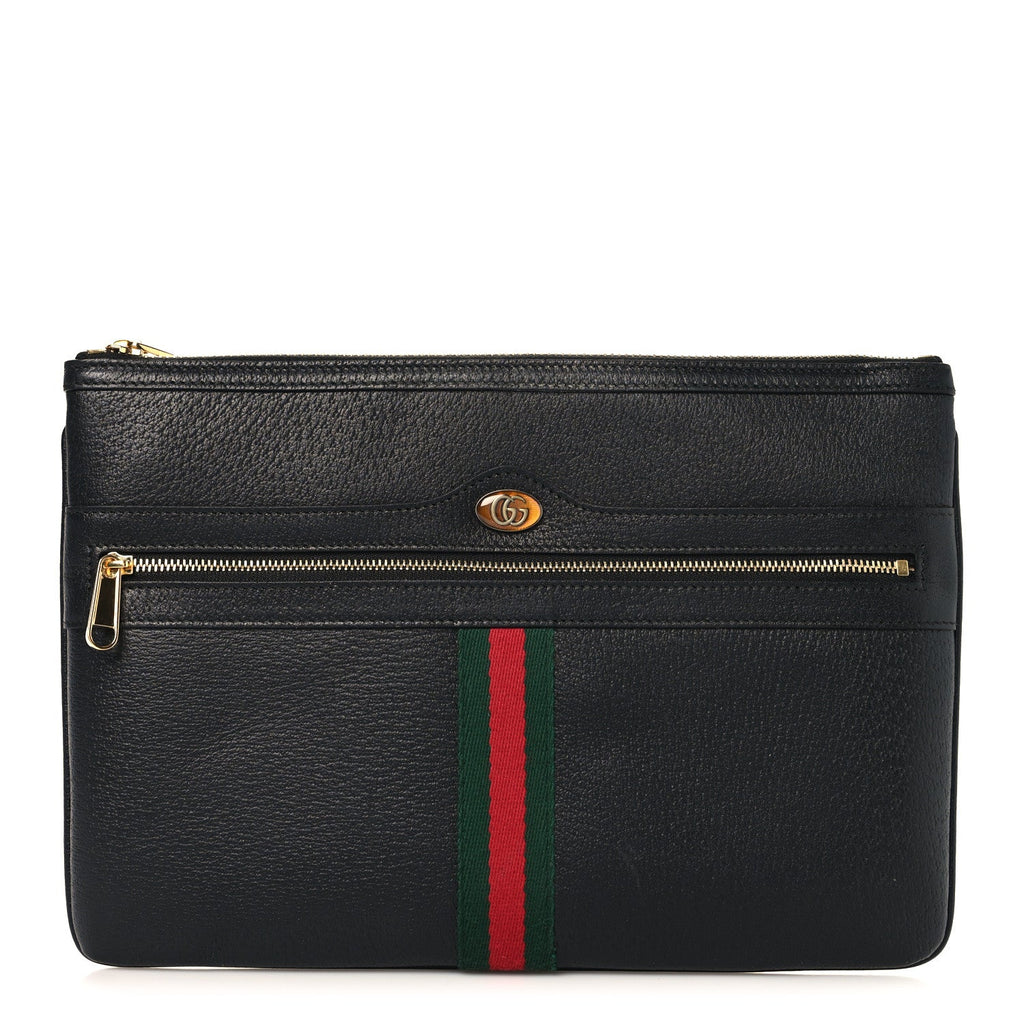 Calfskin Large Ophidia Pouch Clutch Black