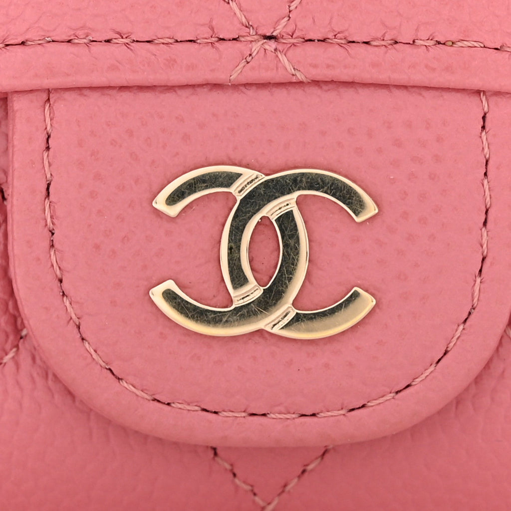 Caviar Quilted Flap  Holder Wallet Pink