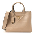 Soft Calfskin Triangolo Symbole Embossed Small Tote Sabbia