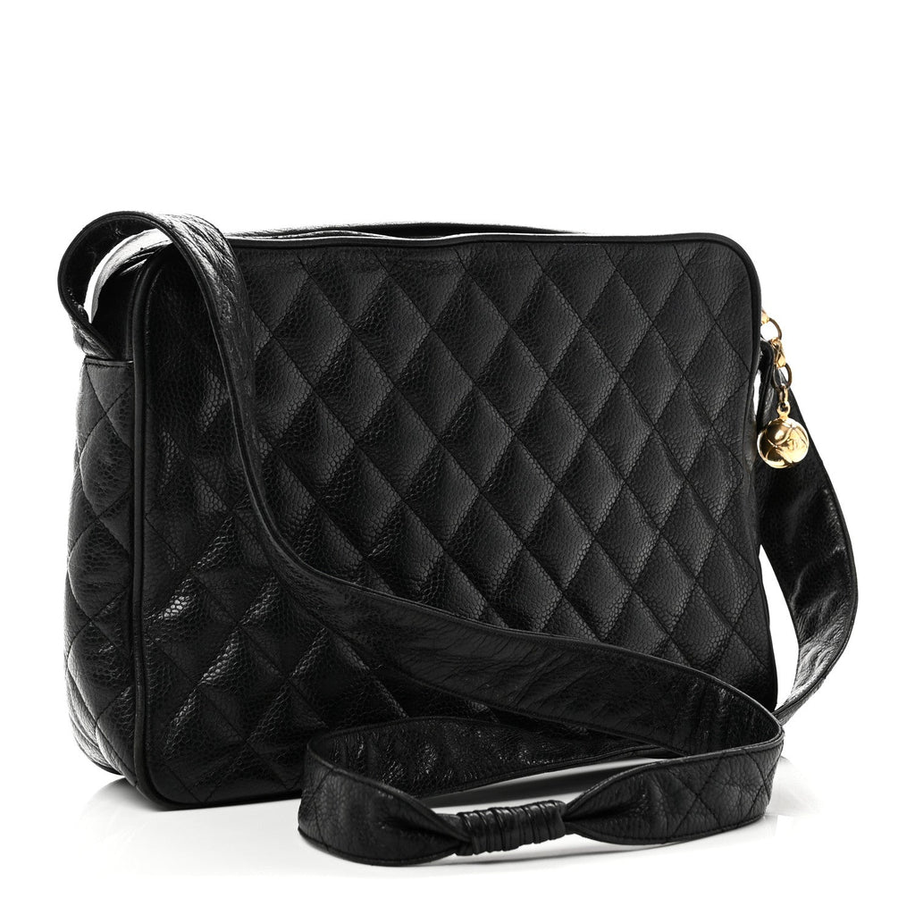 Caviar Quilted Flap Shoulder Bag Black