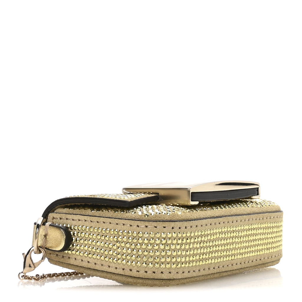 Crystal Vitello Laminato FF Nano Maxi Buckle Baguette Charm Light Gold