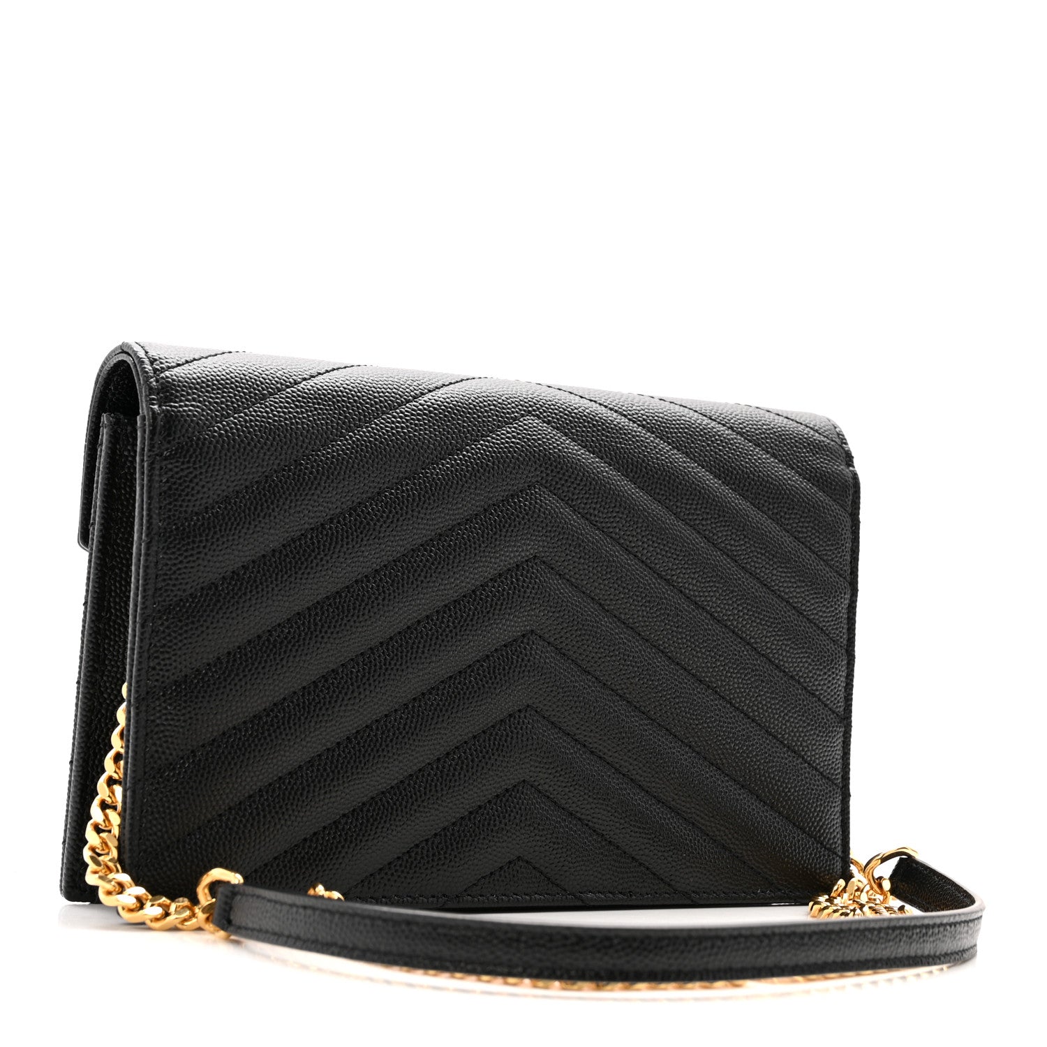 Grain De Poudre Matelasse Chevron Monogram Envelope Chain Wallet Black