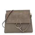 Calfskin Suede Medium Faye Shoulder Bag Motty Grey