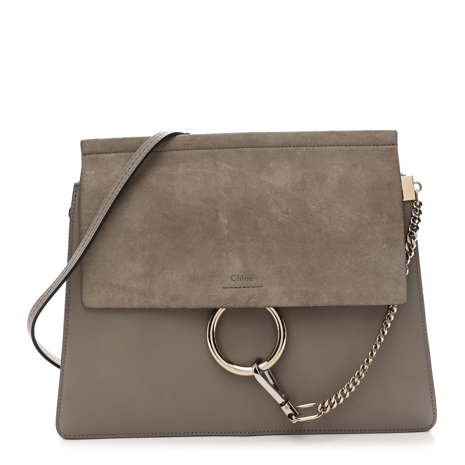 Calfskin Suede Medium Faye Shoulder Bag Motty Grey