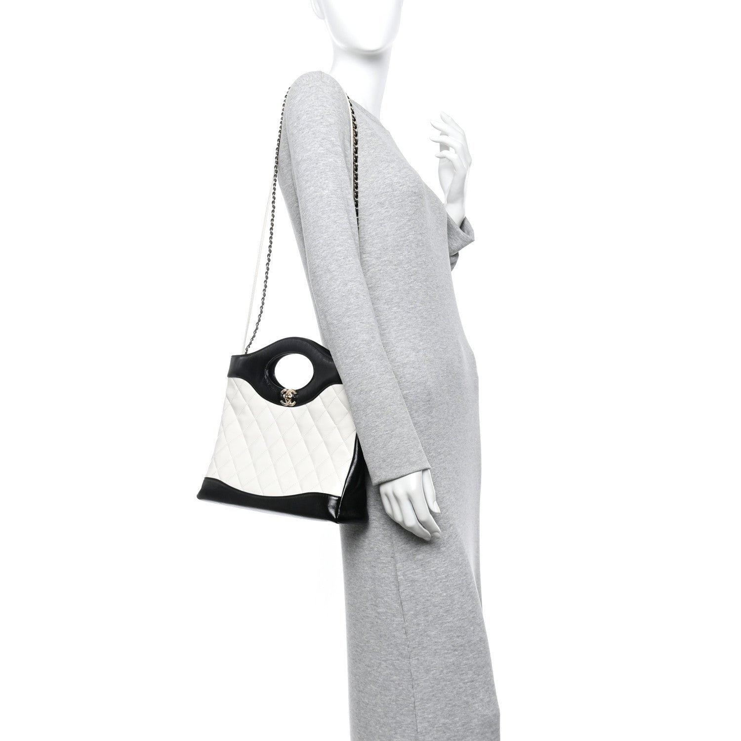 Patent Calfskin Quilted Mini 31 Shopping Bag White Black