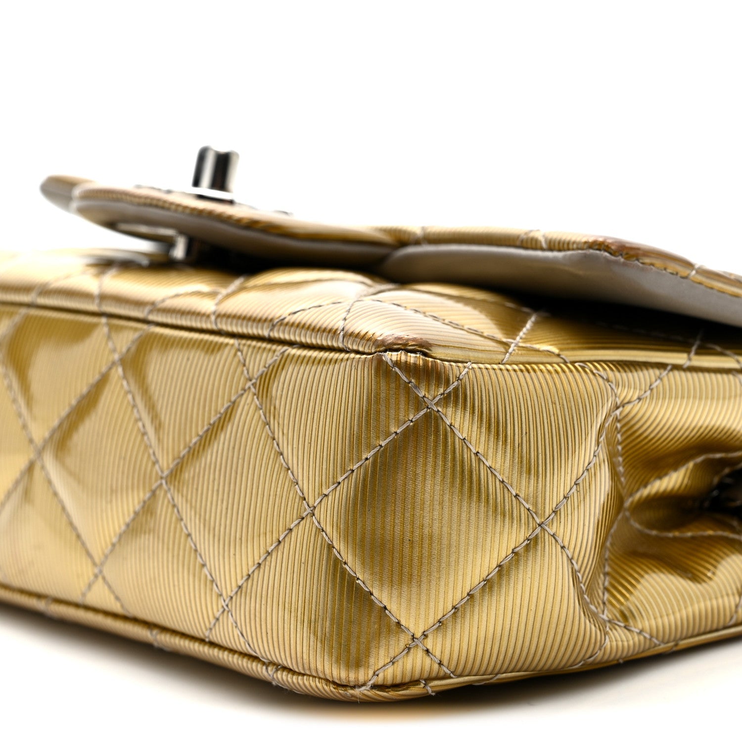 Striated Patent Quilted Extra Mini Rectangular Flap Gold