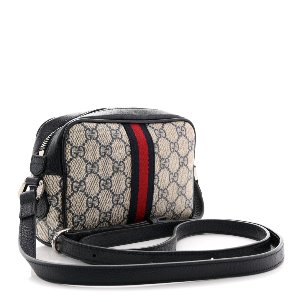 GG Supreme Monogram Textured Dollar Calfskin Web Mini Ophidia Shoulder Bag Beige Blue
