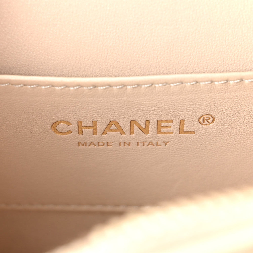 Calfskin Chevron Quilted Small Medal Flap White