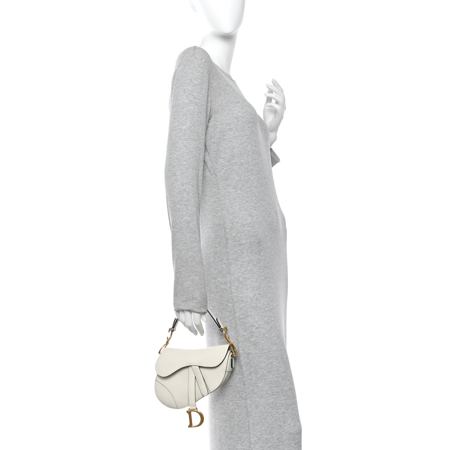 Grained Calfskin Mini Saddle Bag White
