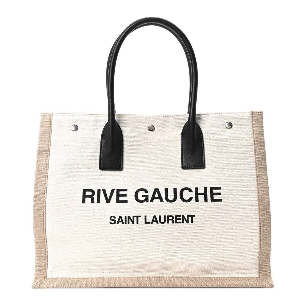 Linen Calfskin Small Rive Gauche Tote Greggio Natural