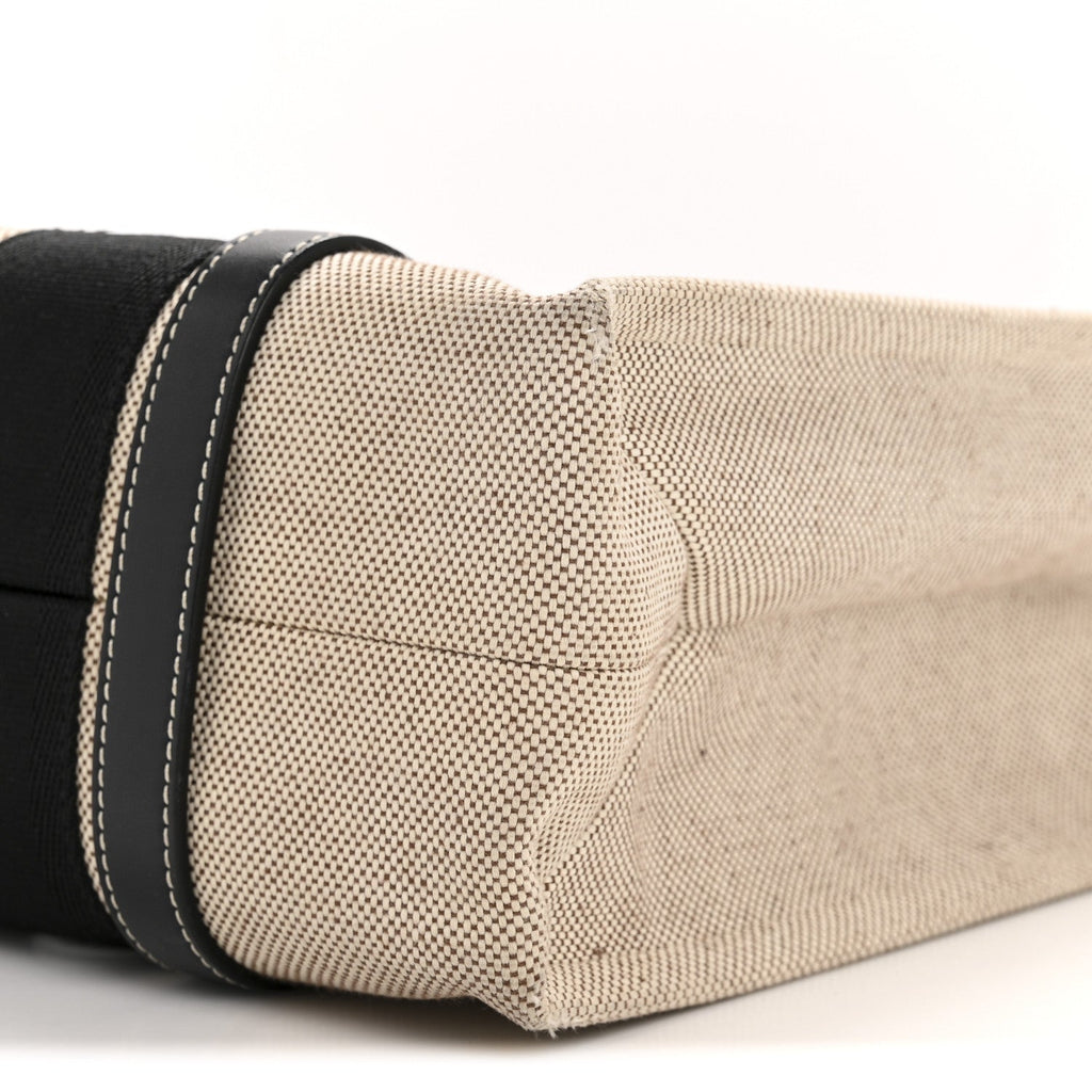 Linen Calfskin Medium Woody Ribbon Tote Black Blue