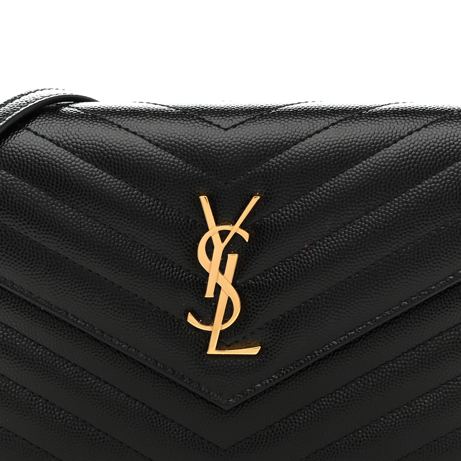 Grain De Poudre Matelasse Chevron Monogram Envelope Chain Wallet Black
