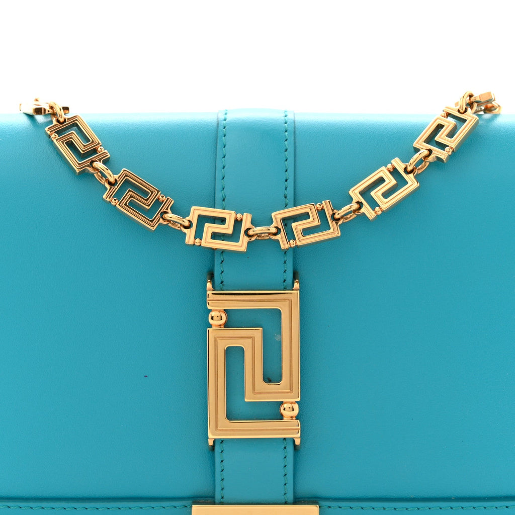 Calfskin Greca Goddess Wallet On Chain Blue