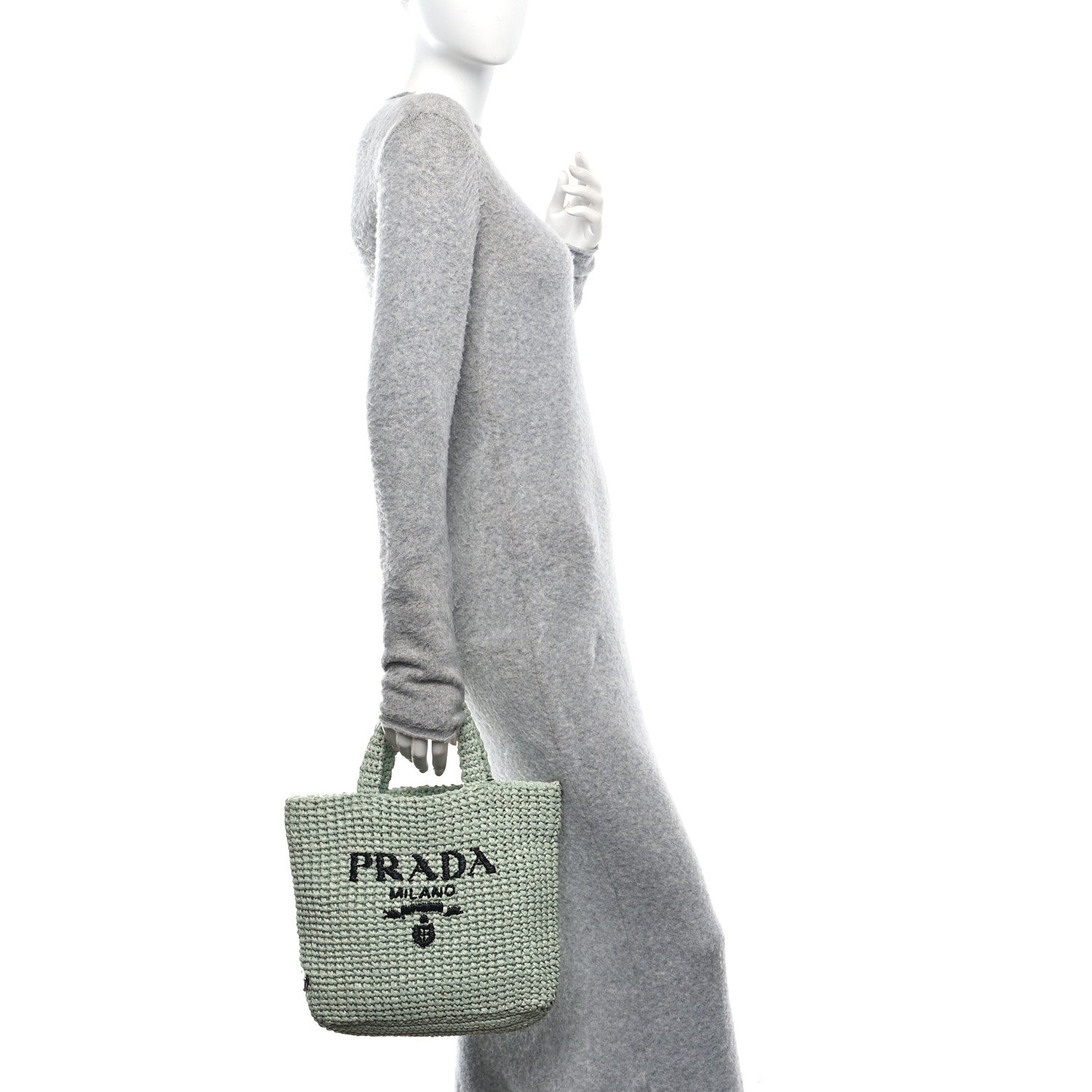 Yarn Raffia Effect Crochet Small Logo Tote Acqua