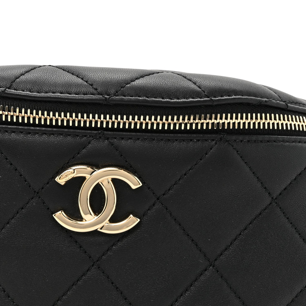 Lambskin Quilted Resin Bi-Color Waist Bag Fanny Pack Black
